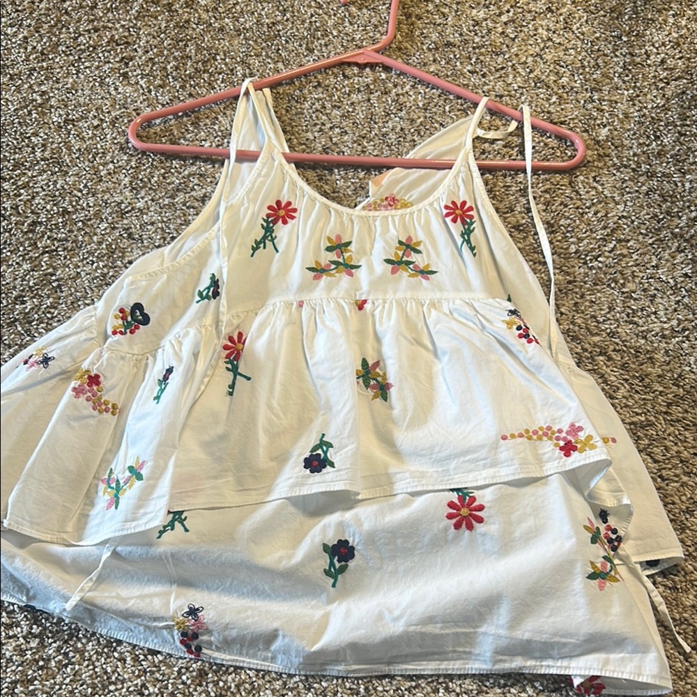 Floral Embroidered White Top